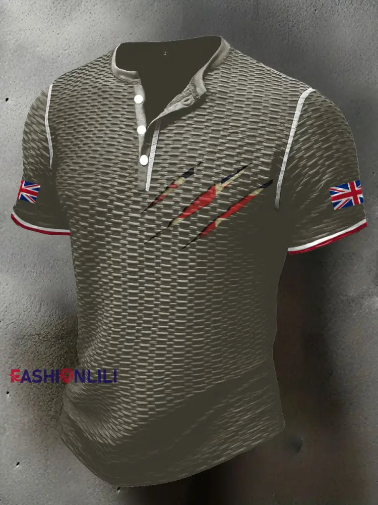 Men’s UK Flag Printed Casual Tops Army Green / S