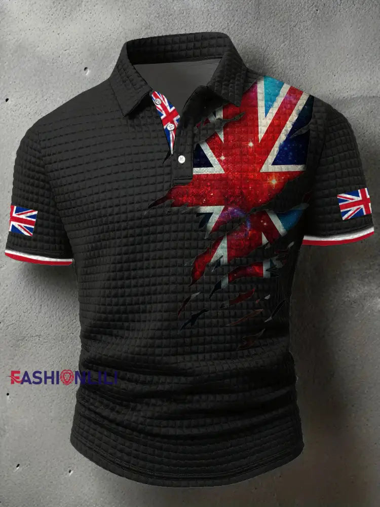 Men’s UK Flag Printed Casual Tops Black / S