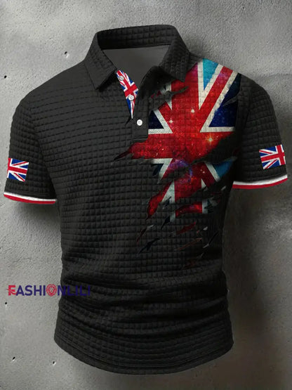 Men’s UK Flag Printed Casual Tops Black / S