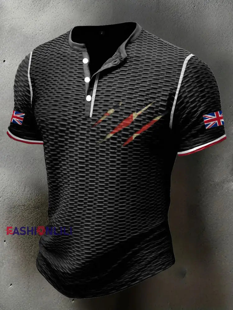 Men’s UK Flag Printed Casual Tops Black / S
