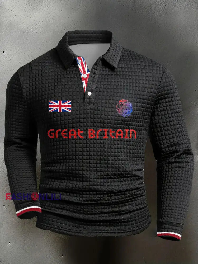 Men’s UK Flag Printed Casual Tops Black / S