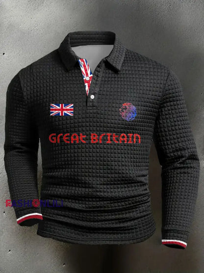 Men’s UK Flag Printed Casual Tops Black / S