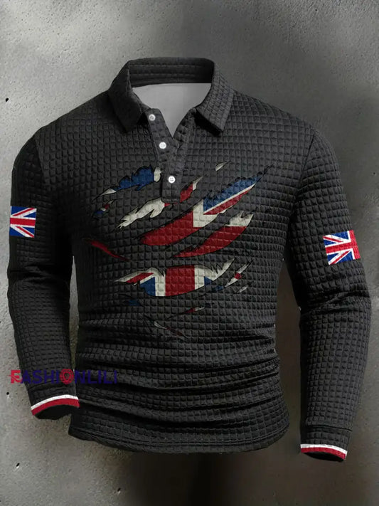 Men’s UK Flag Printed Casual Tops Black / S