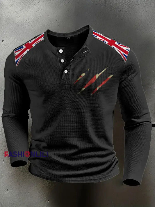Men’s UK Flag Printed Casual Tops Black / S