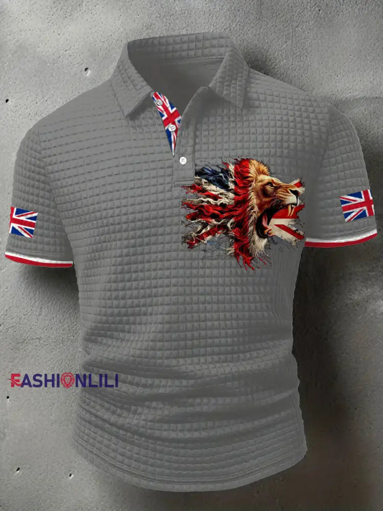 Men’s UK Flag Printed Casual Tops Light Gray / S