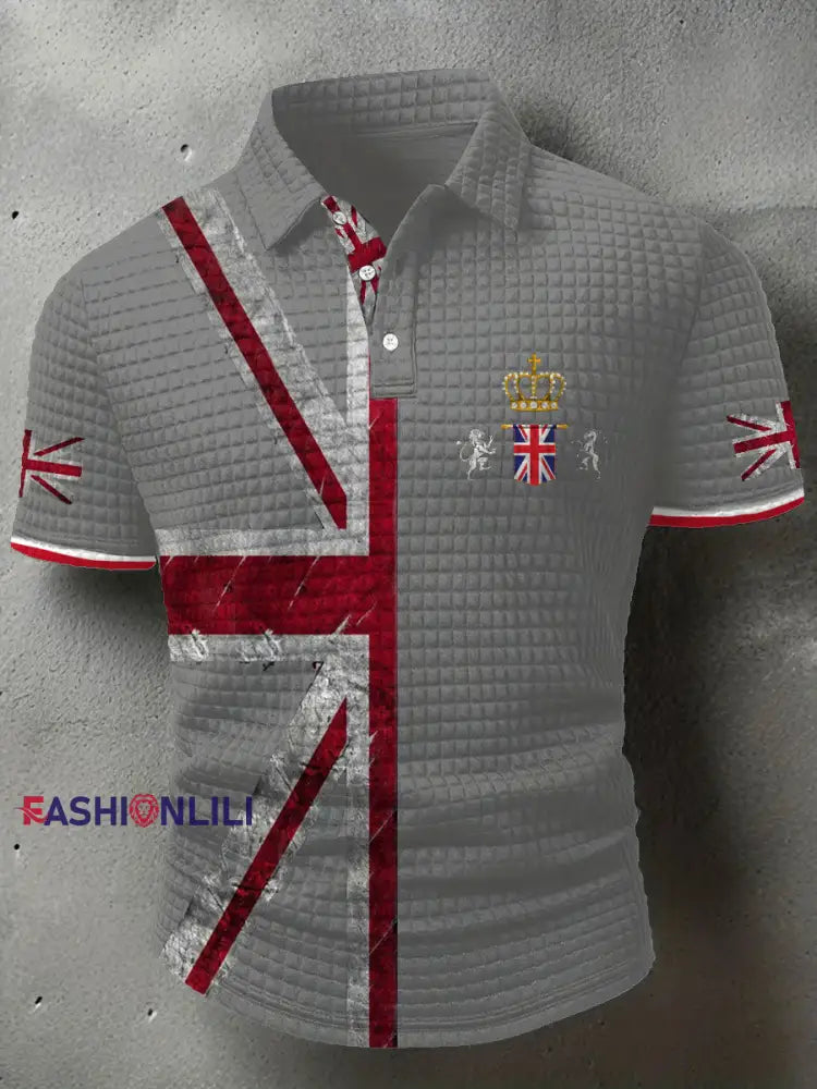 Men’s UK Flag Printed Casual Tops Light Gray / S