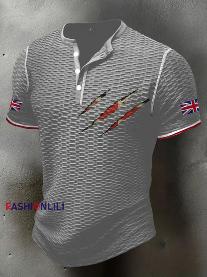 Men’s UK Flag Printed Casual Tops Light Gray / S