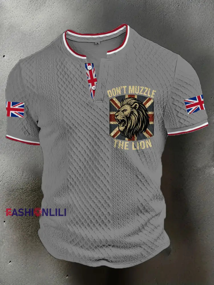 Men’s UK Flag Printed Casual Tops Light Gray / S