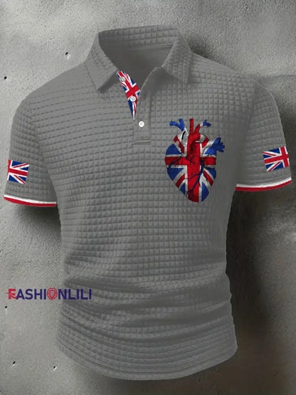 Men’s UK Flag Printed Casual Tops Light Gray / S
