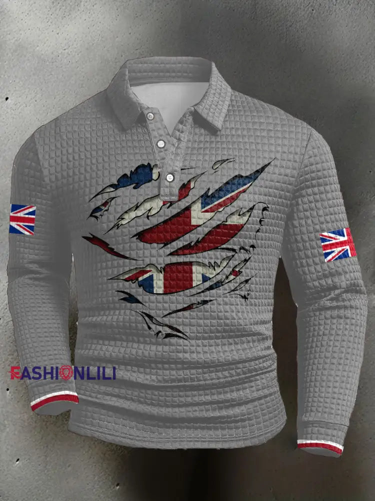 Men’s UK Flag Printed Casual Tops Light Gray / S