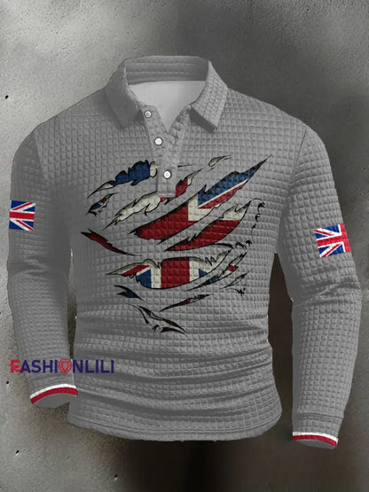 Men’s UK Flag Printed Casual Tops Light Gray / S