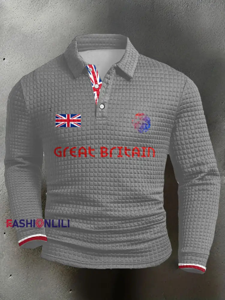 Men’s UK Flag Printed Casual Tops Light Gray / S