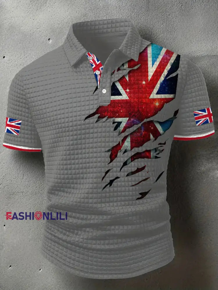 Men’s UK Flag Printed Casual Tops Light Gray / S