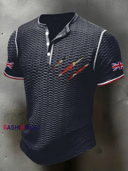 Men’s UK Flag Printed Casual Tops Navy Blue / S