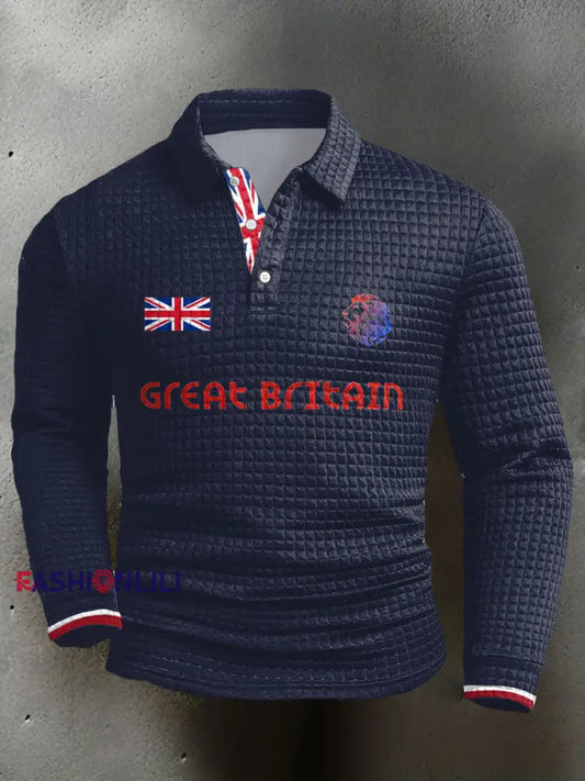 Men’s UK Flag Printed Casual Tops Navy Blue / S