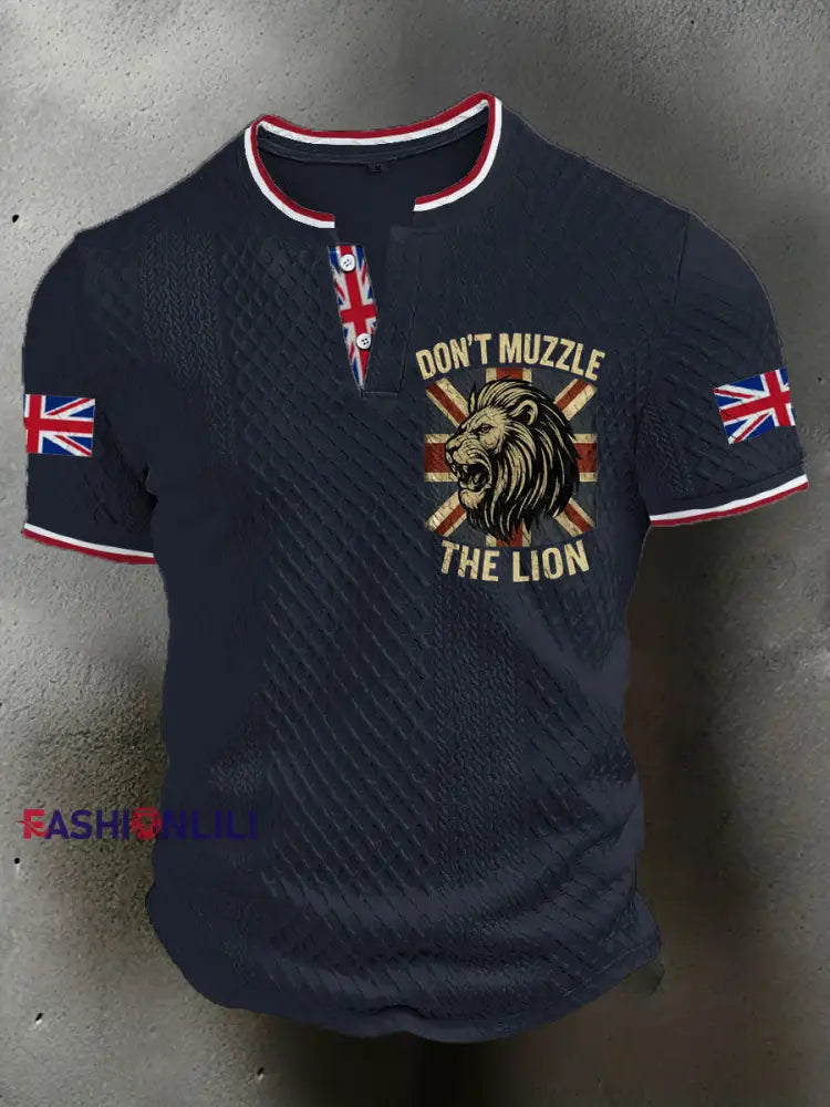 Men’s UK Flag Printed Casual Tops Navy Blue / S
