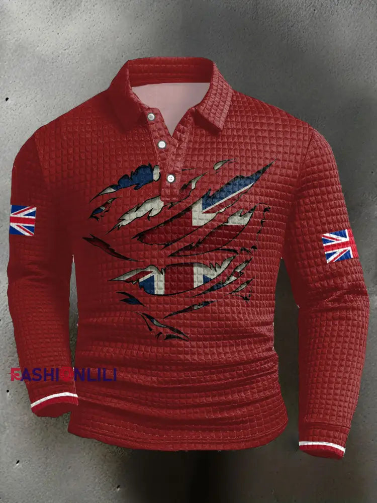 Men’s UK Flag Printed Casual Tops Red / S