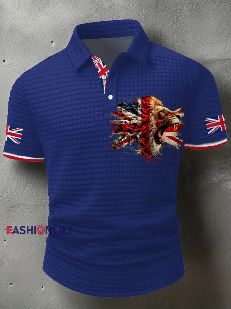 Men’s UK Flag Printed Casual Tops Royal Blue / S