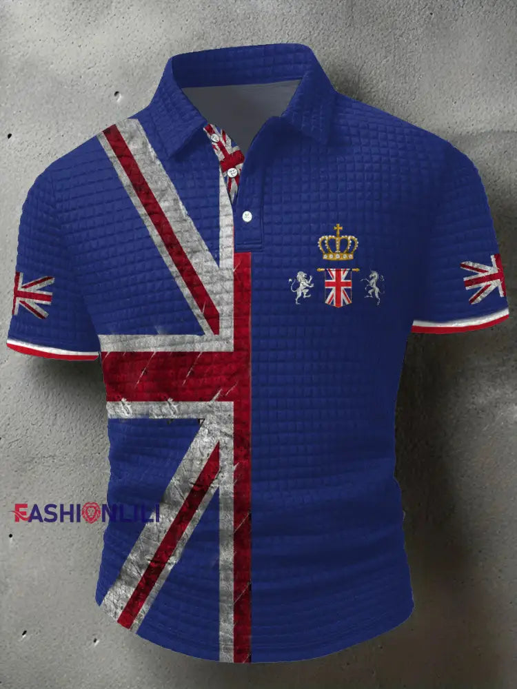 Men’s UK Flag Printed Casual Tops Royal Blue / S