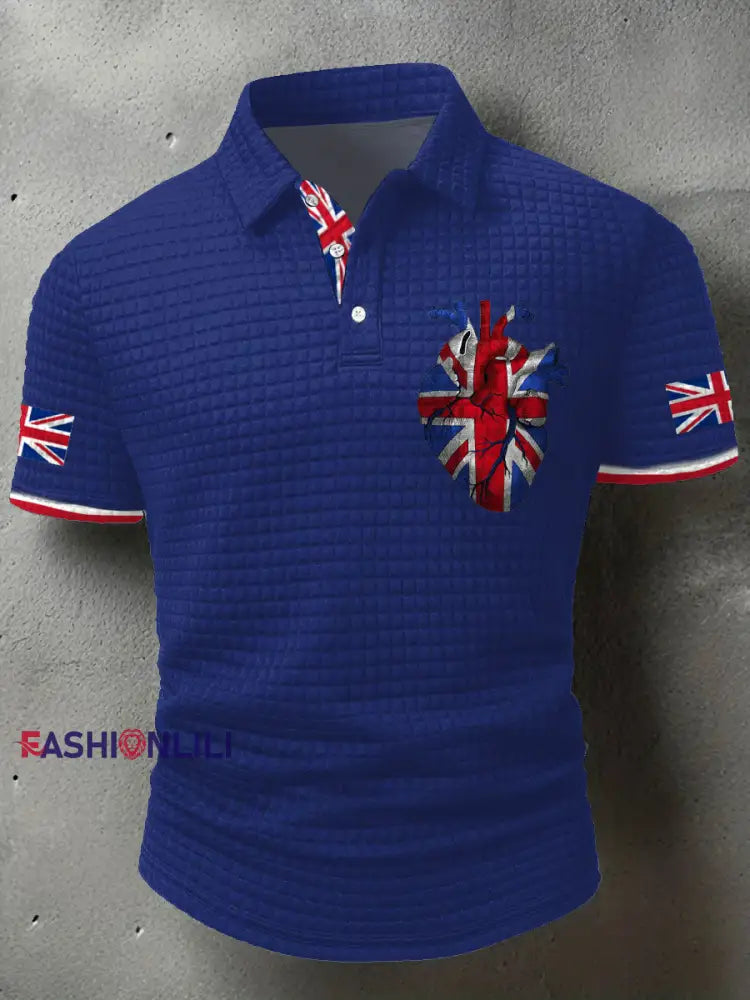 Men’s UK Flag Printed Casual Tops Royal Blue / S