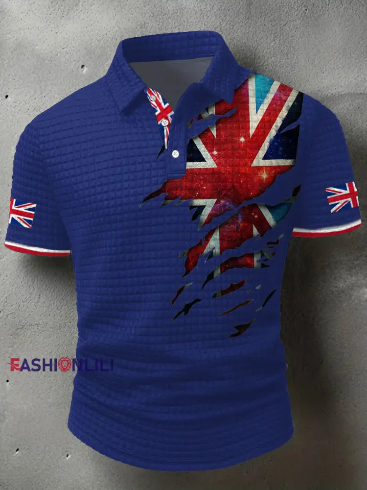 Men’s UK Flag Printed Casual Tops Royal Blue / S