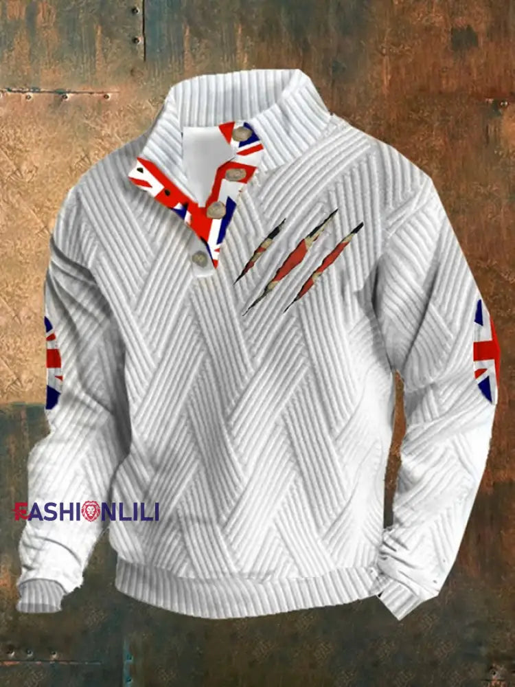 Men’s UK Flag Printed Casual Tops White / S