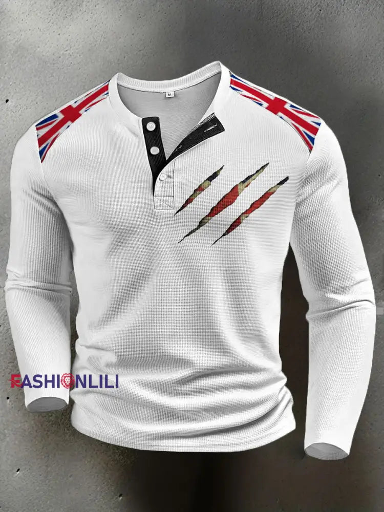 Men’s UK Flag Printed Casual Tops White / S