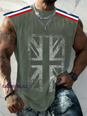 Men’s UK Flag Printed Casual Vests Army Green / S