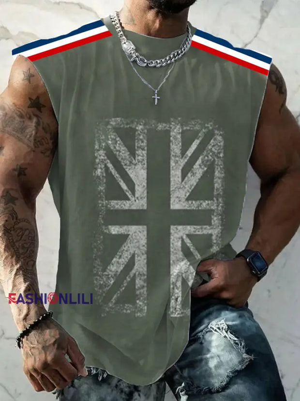 Men’s UK Flag Printed Casual Vests Army Green / S