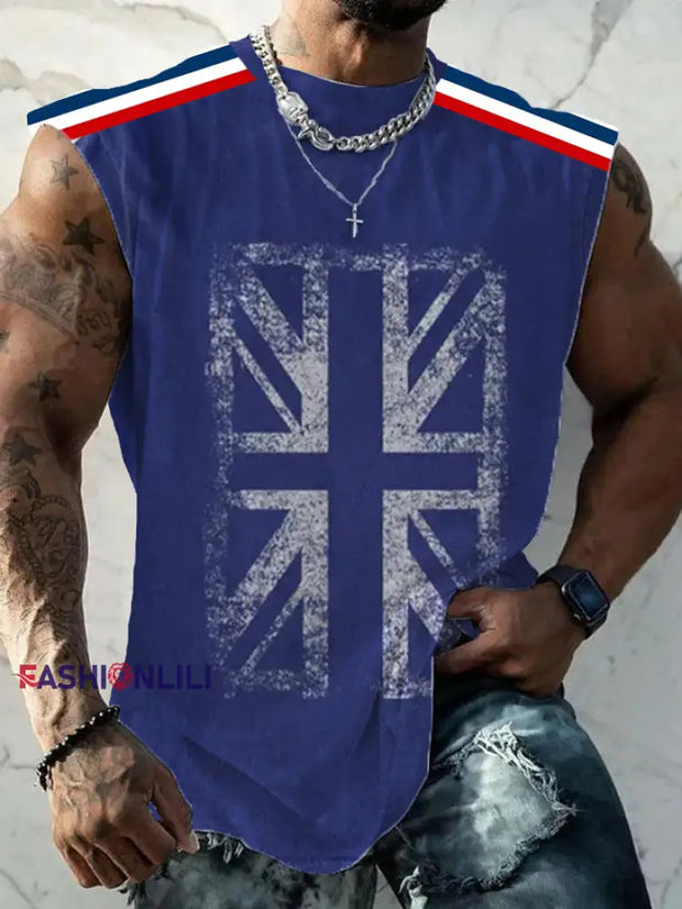 Men’s UK Flag Printed Casual Vests Blue / S