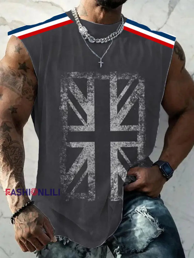 Men’s UK Flag Printed Casual Vests Dark Gray / S