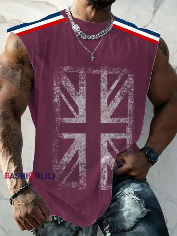 Men’s UK Flag Printed Casual Vests Wine Red / S
