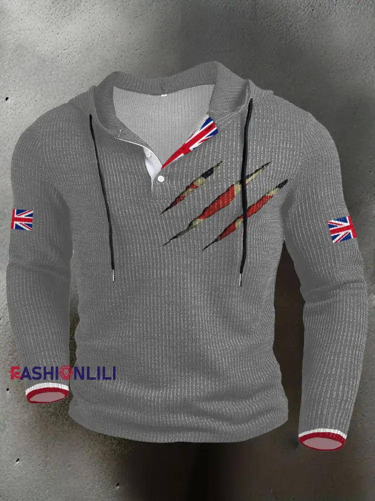 Men’s UK Flag Printed Hoodie Light Gray / S