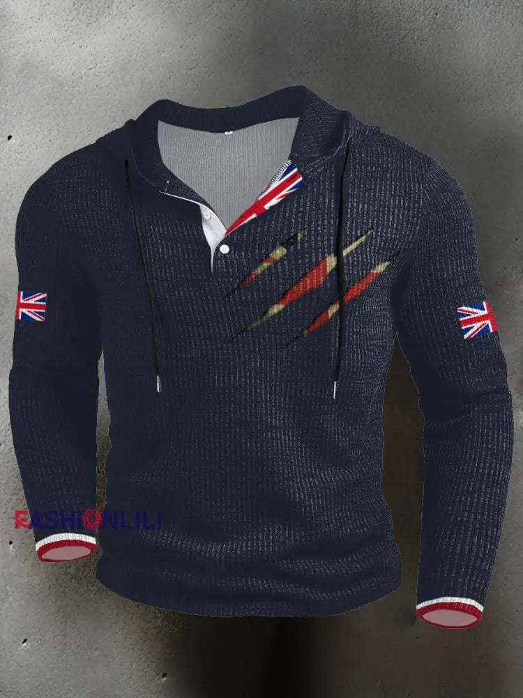 Men’s UK Flag Printed Hoodie Navy Blue / S