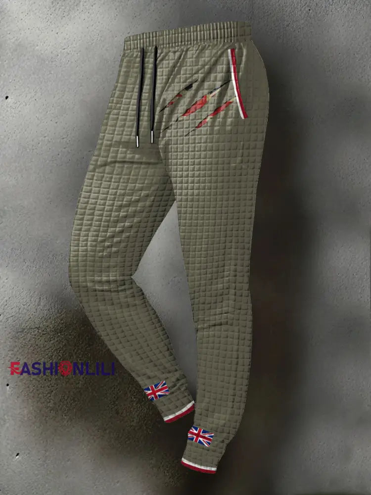 Men’s UK Flag Printed Long Pants Army Green / S