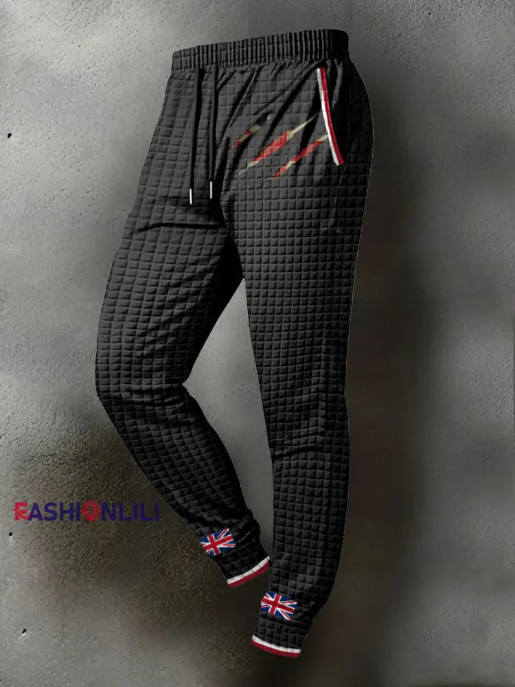 Men’s UK Flag Printed Long Pants Black / S