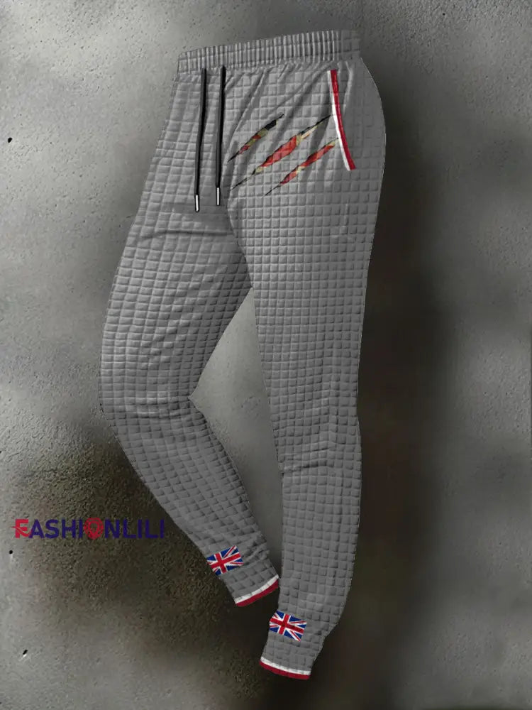 Men’s UK Flag Printed Long Pants Light Gray / S