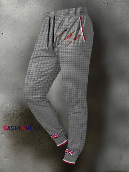 Men’s UK Flag Printed Long Pants Light Gray / S