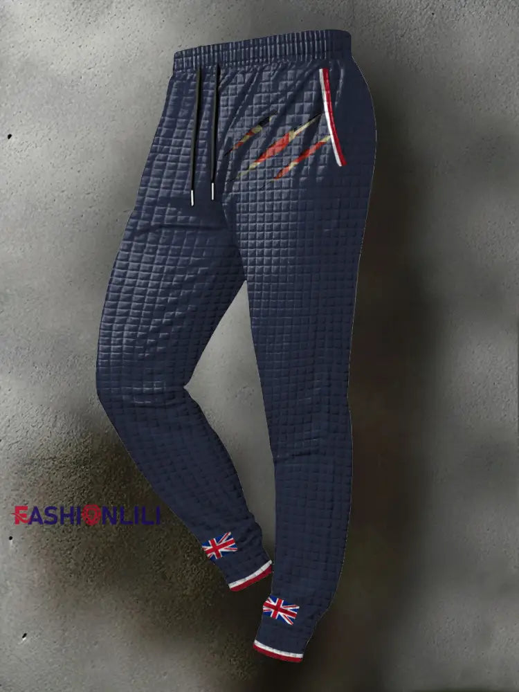 Men’s UK Flag Printed Long Pants Navy Blue / S
