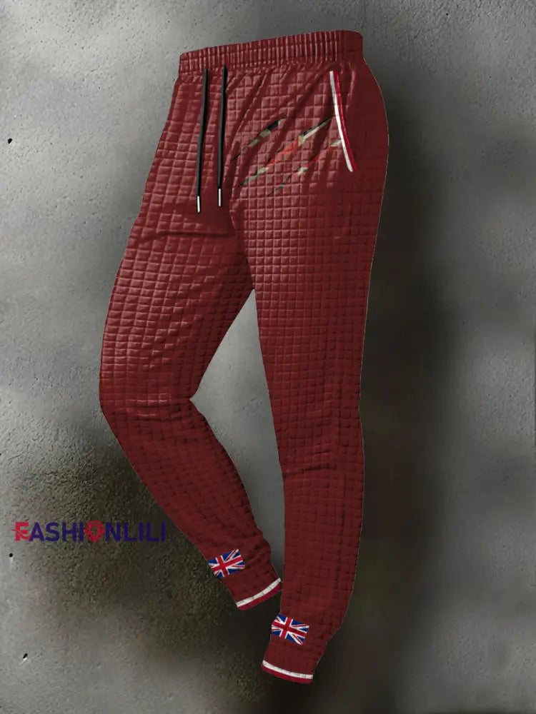 Men’s UK Flag Printed Long Pants Red / S