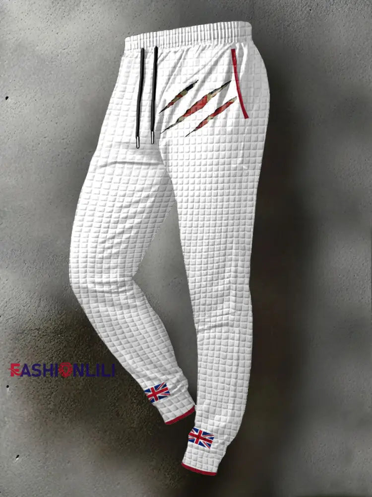 Men’s UK Flag Printed Long Pants White / S
