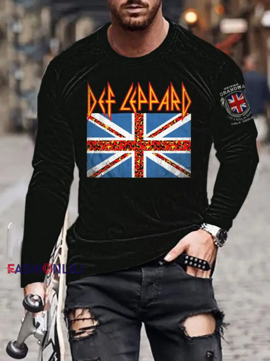 Men’s UK Flag Printed long sleeve T-shirt Black / S