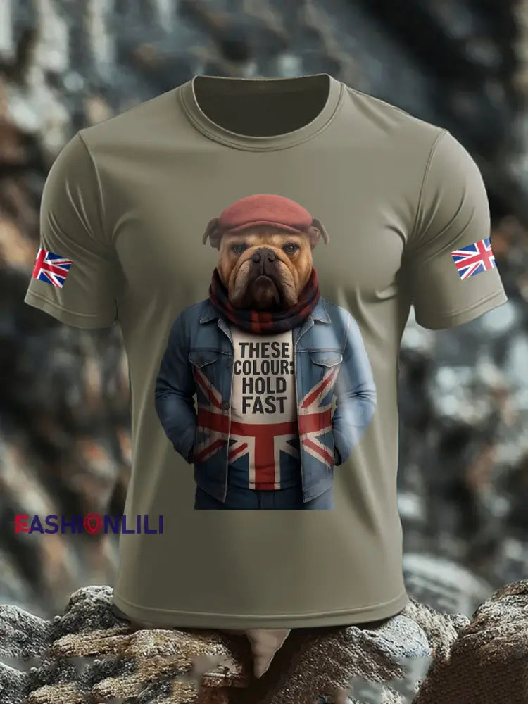 Men’s UK Flag Printed T shirt Army Green / S