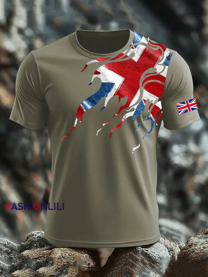 Men’s UK Flag Printed T-shirt Army Green / S