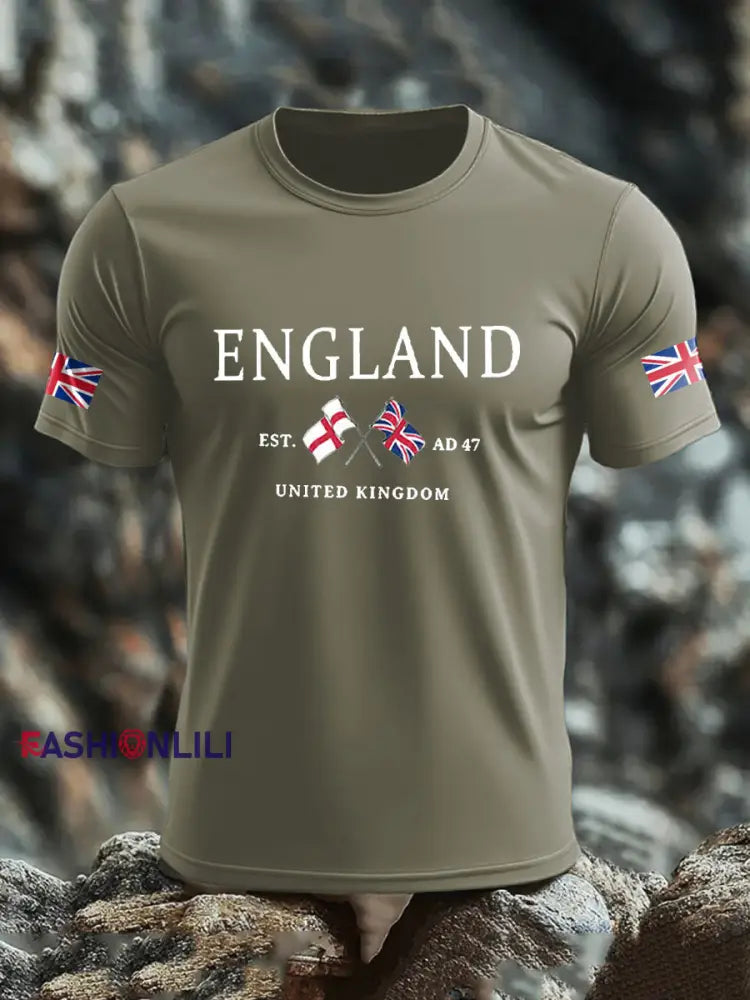 Men’s UK Flag Printed T-shirt Army Green / S