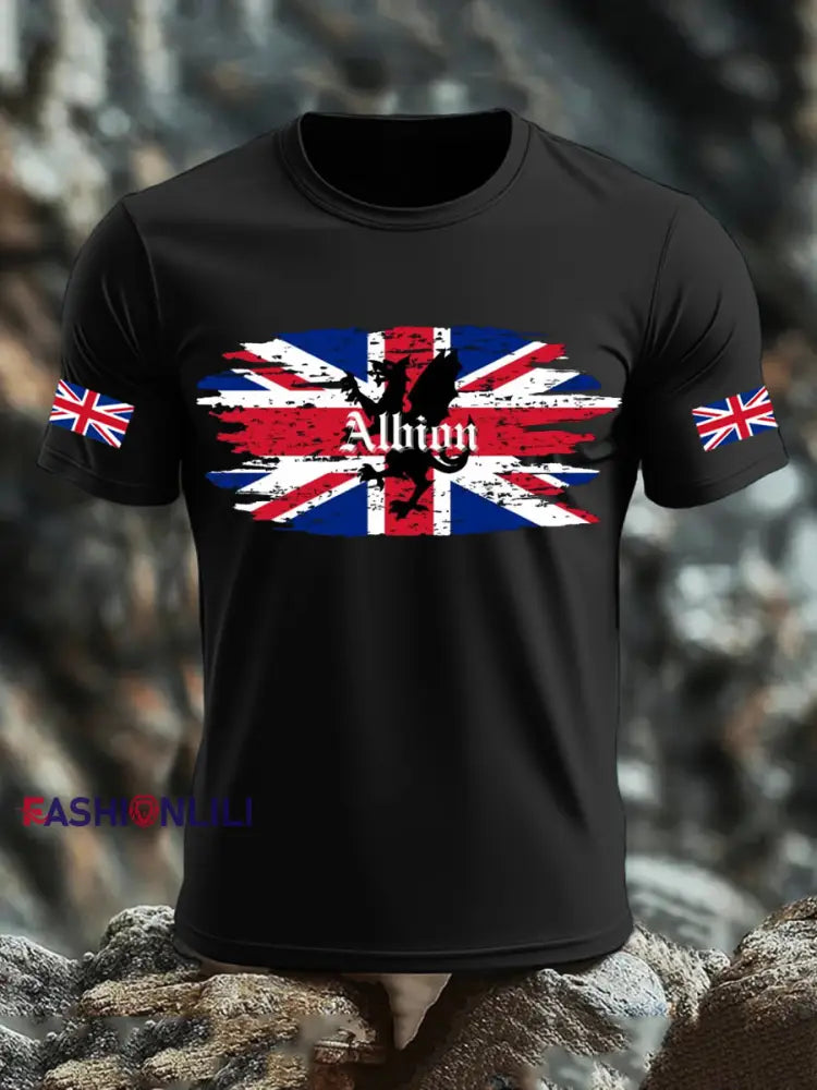 Men’s UK Flag Printed T shirt Black / S