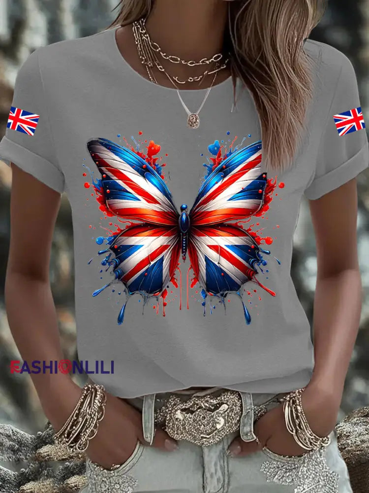 Men’s UK Flag Printed T shirt Light Gray / S
