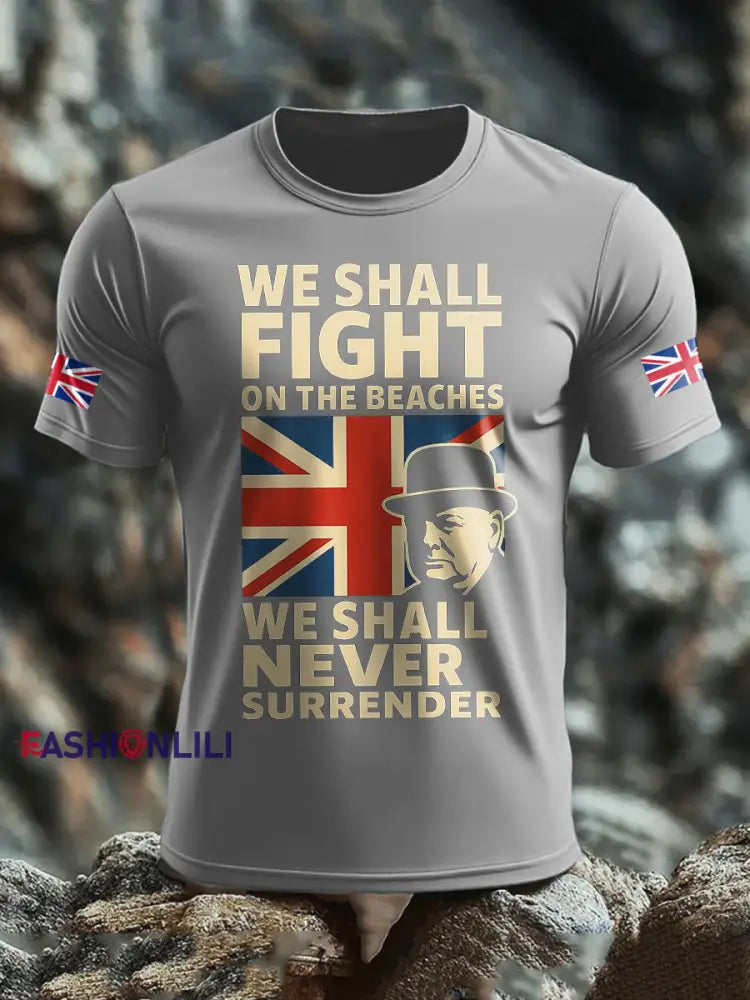 Men’s UK Flag Printed T shirt Light Gray / S