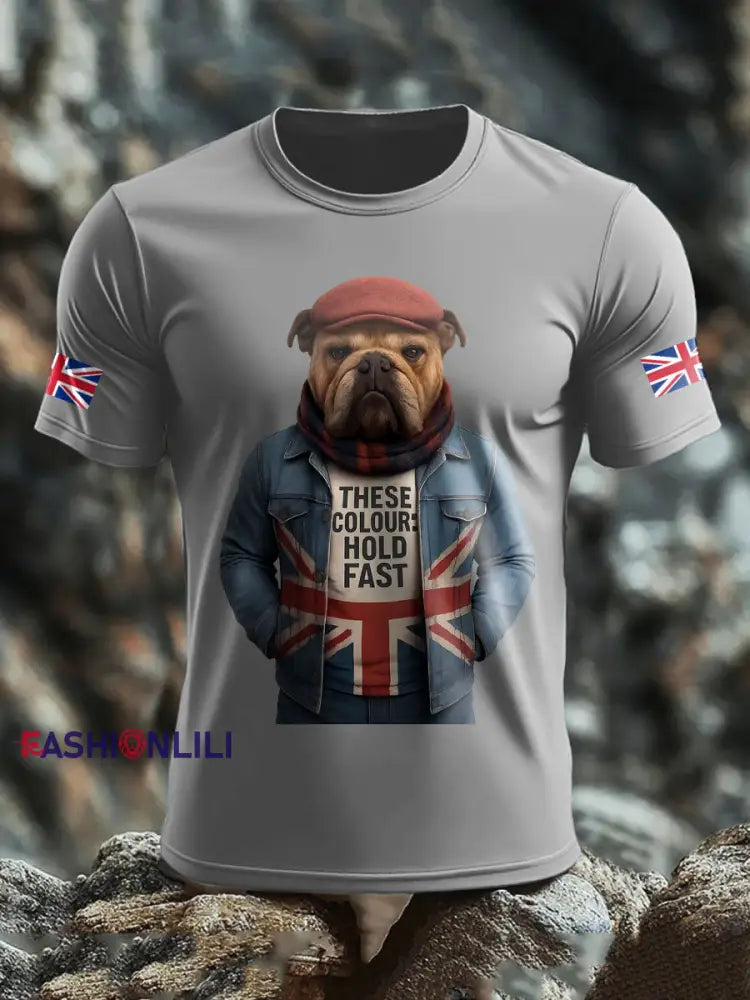 Men’s UK Flag Printed T shirt Light Gray / S