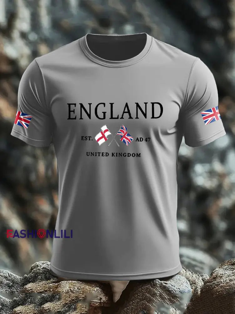 Men’s UK Flag Printed T-shirt Light Gray / S